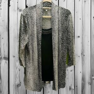 JM Collection Black and White Patterned Cardigan Blouse L